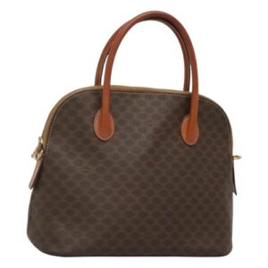 CELINE Macadam Canvas Hand Bag PVC Leather Brown Gold Auth 124481