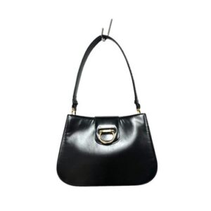 CELINE Old Gancini One Shoulder Bag Black Calf Leather F98 Vintage From Japan