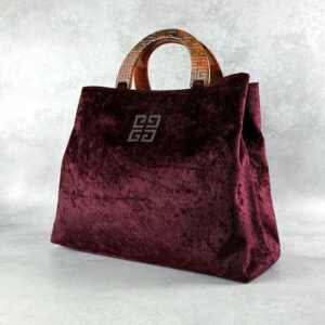 Givenchy Velour Handbag Tortoiseshell Handle 4G Logo Vintage Made in Japan Auth