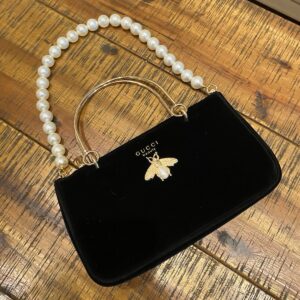 Gucci Beauty GWP Pouch Black Velvet with pearl handle and chain