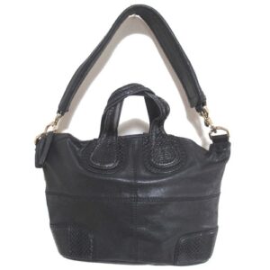 GIVENCHY Nightingale Leather Shoulder Bag Handbag Black Gold Metal Women USED