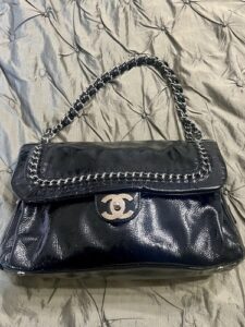 CHANEL BLACK PATENT LUXE LINE FLAP BAG