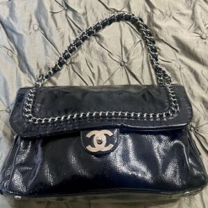 CHANEL BLACK PATENT LUXE LINE FLAP BAG