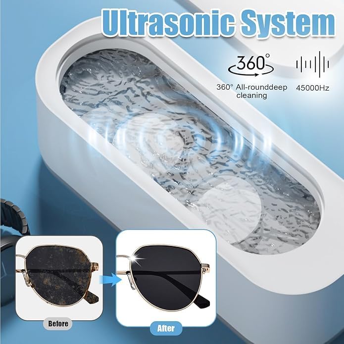 Ultrasonic Cleaner,Ultrasonic Jewelry Cleaner,Ultrasound Clean Machine Professional Sonic Portable Household Cleaner for Cleaning Jewelry,Eyeglass, Watches,Coins, Makeup Brush, Silver White - Image 2