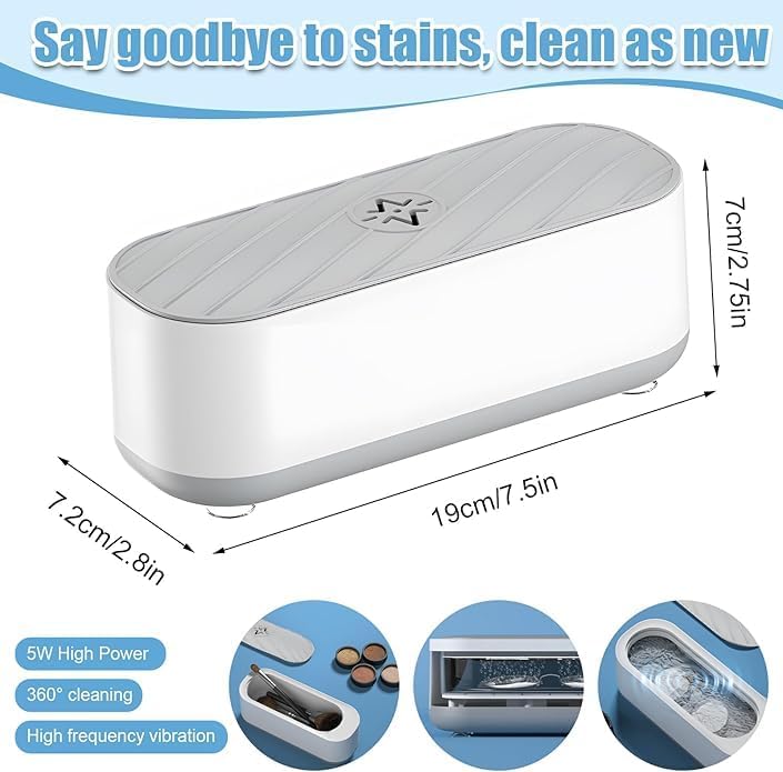 Ultrasonic Cleaner,Ultrasonic Jewelry Cleaner,Ultrasound Clean Machine Professional Sonic Portable Household Cleaner for Cleaning Jewelry,Eyeglass, Watches,Coins, Makeup Brush, Silver White - Image 3