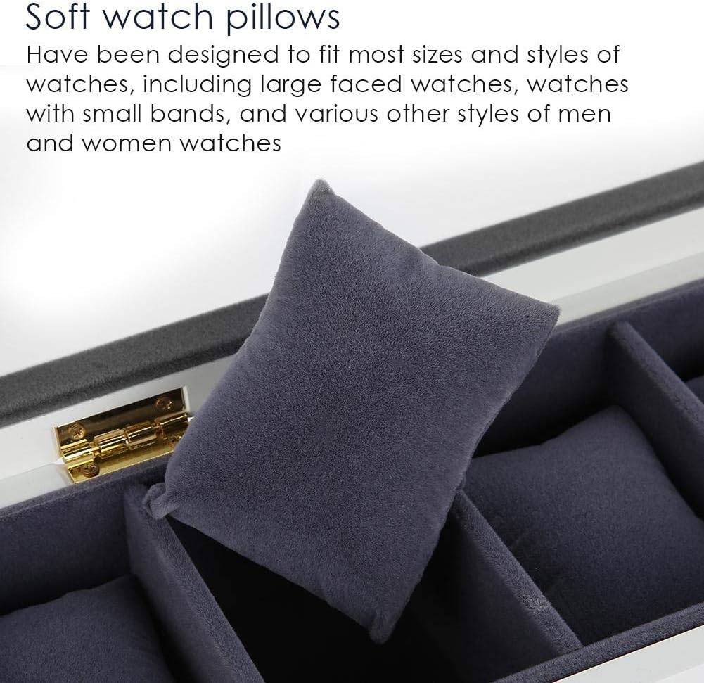 Watch Box Display Case for Men, 5 Slot Glass Storage Box Organizer Watch Jewelry Display Box(White) - Image 8