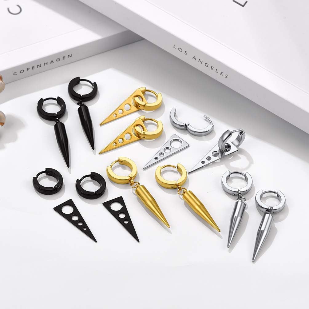 PROSTEEL Chunky Hoop Earrings for Men, Skull/Infinity/Spike/Cuban Links, Statement Earrings, Mens Punk Jewelry, Black/Gold Plated 316L Stainless Steel, Hypoallergenic for Sensitive Ears - Image 3