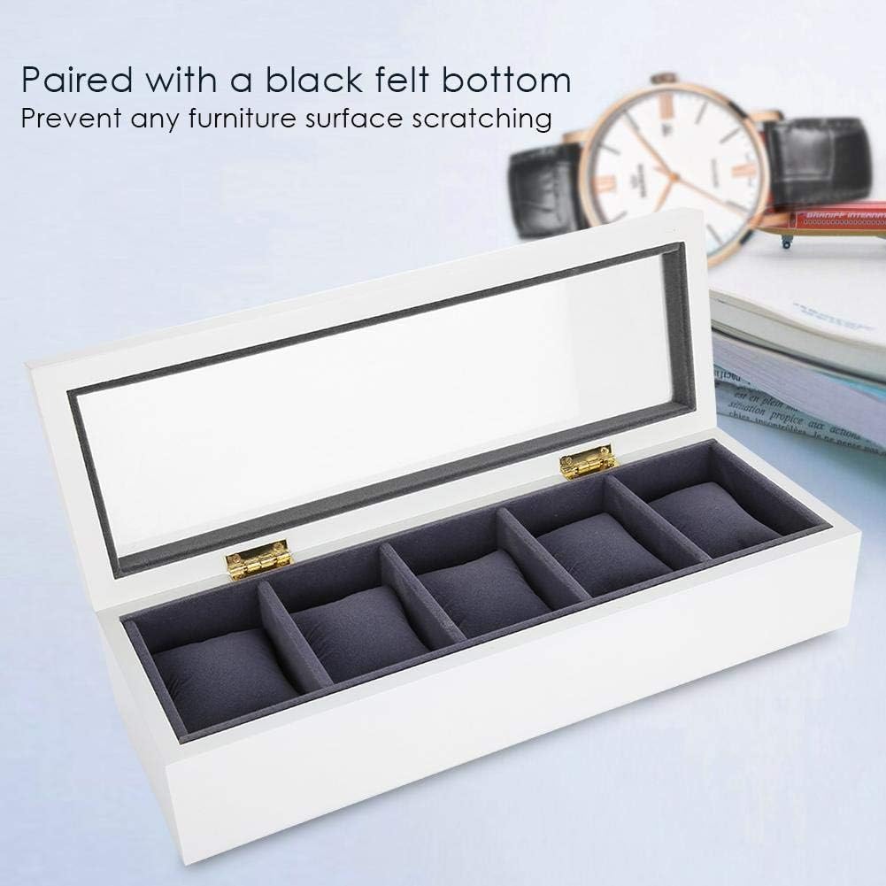 Watch Box Display Case for Men, 5 Slot Glass Storage Box Organizer Watch Jewelry Display Box(White) - Image 10