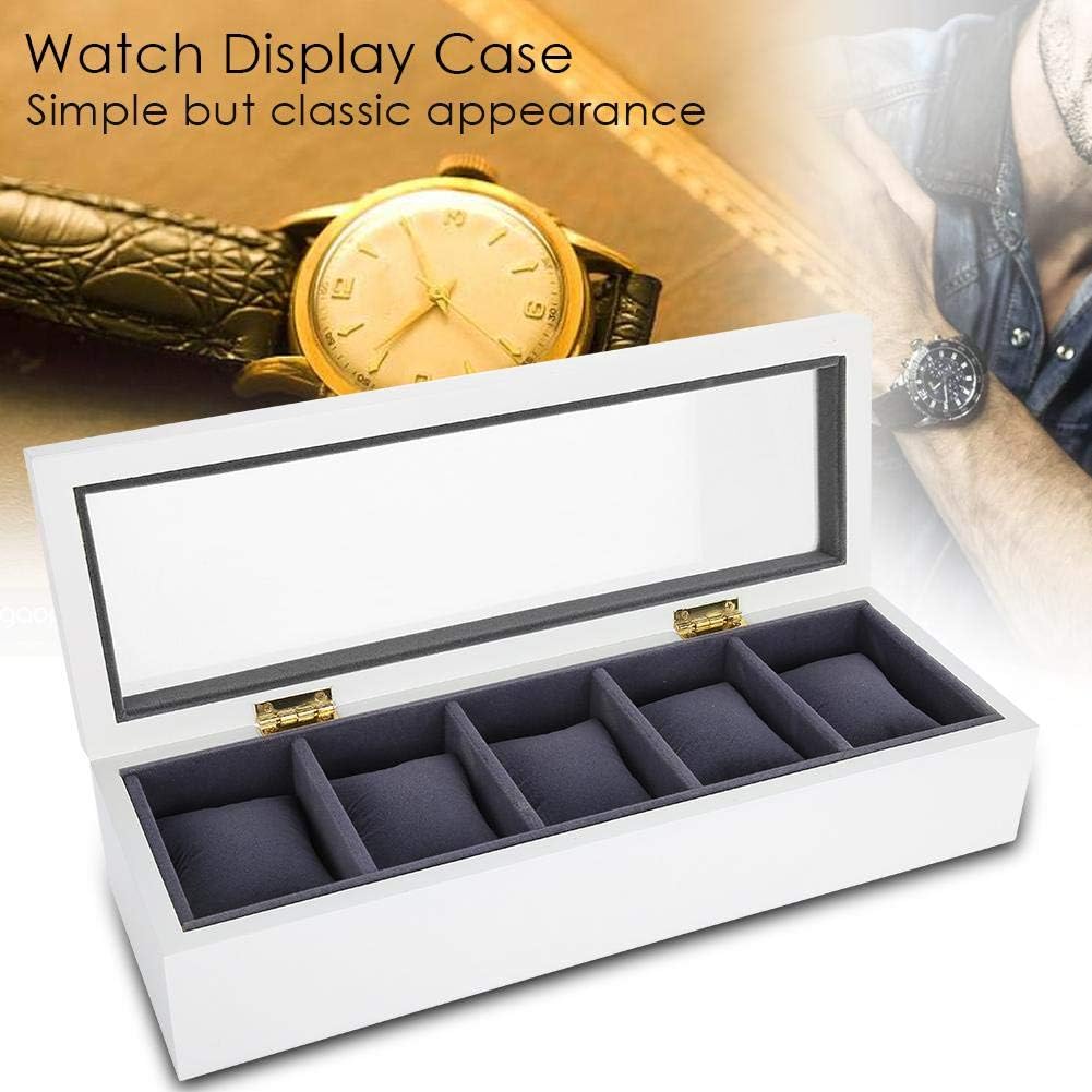 Watch Box Display Case for Men, 5 Slot Glass Storage Box Organizer Watch Jewelry Display Box(White) - Image 3