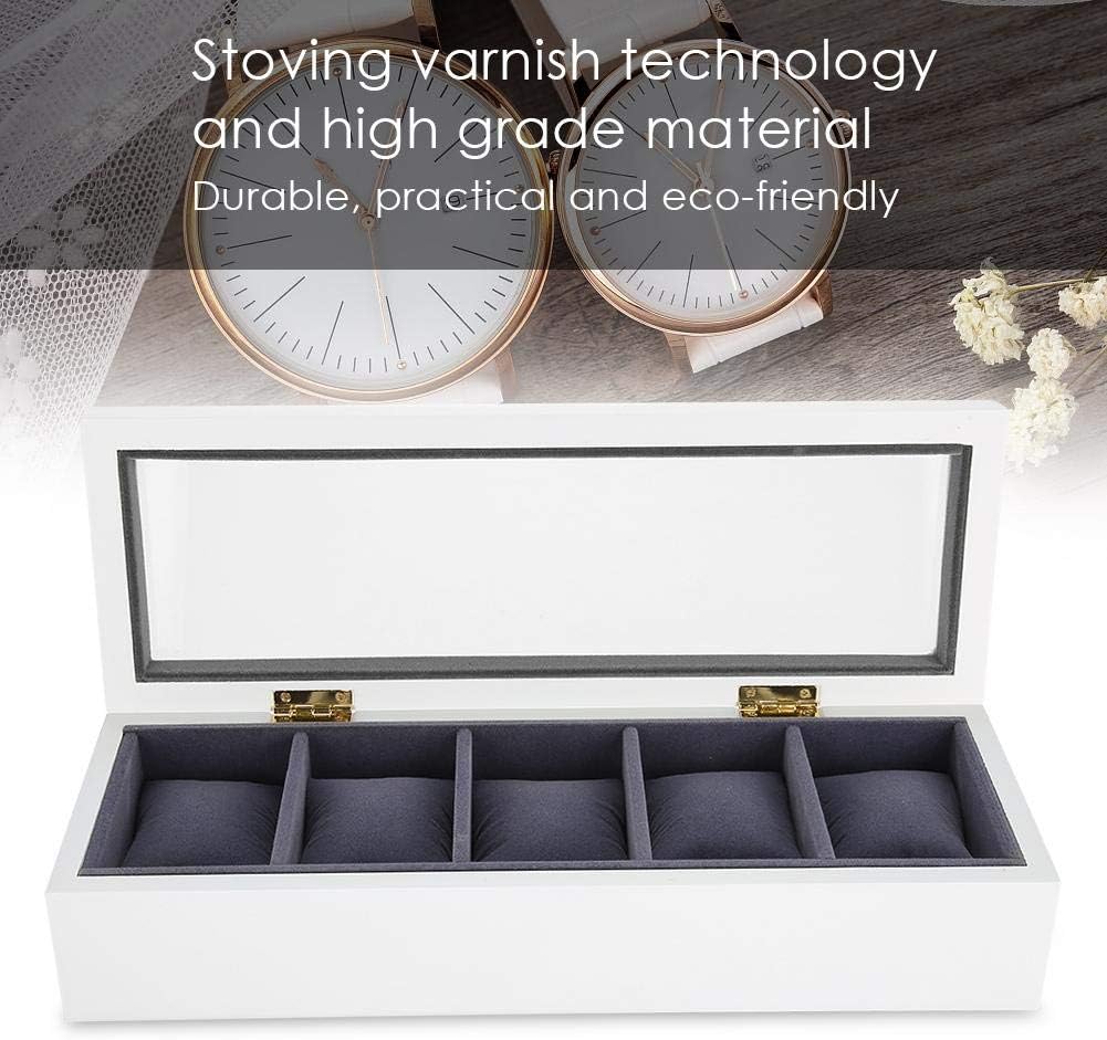 Watch Box Display Case for Men, 5 Slot Glass Storage Box Organizer Watch Jewelry Display Box(White) - Image 5