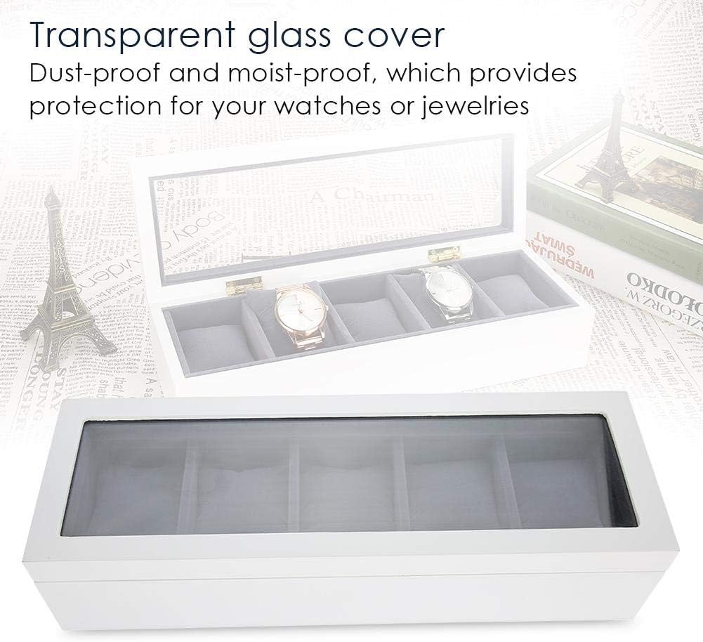 Watch Box Display Case for Men, 5 Slot Glass Storage Box Organizer Watch Jewelry Display Box(White) - Image 6
