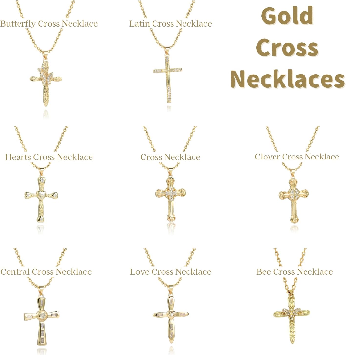 Gold Plated Budded Cross Necklace Clover Crosses Pendant Gold Necklace for Women Mom Sister Brother - Image 3