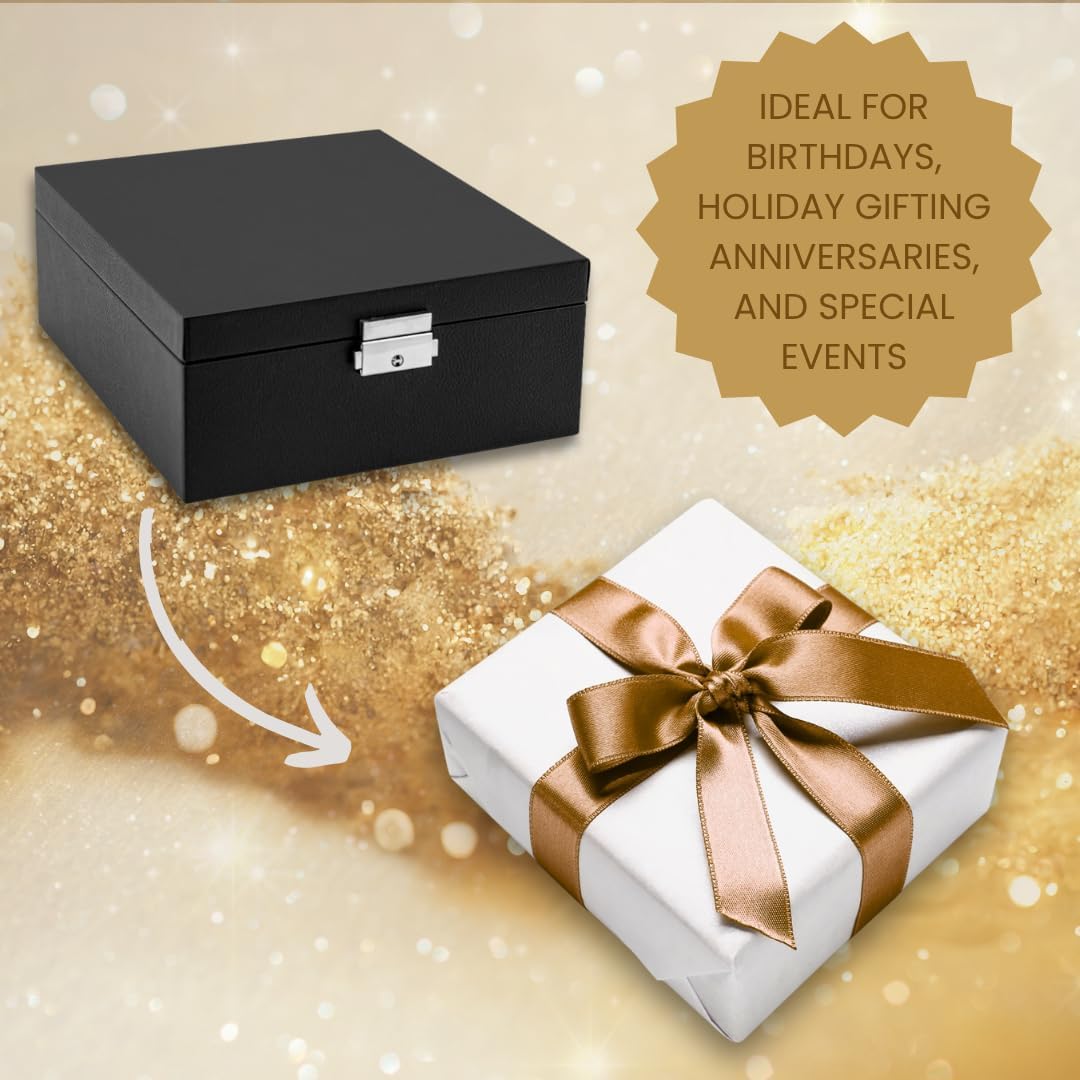 Prestige & Fancy 2 Layer Woman Jewelry Box, Jewelry Organizer For Woman, Men & Girls Large Case 8.5x7.5x3.3in | PU Leather Jewelry Gift Storage Boxes For Ring (Black) - Image 4