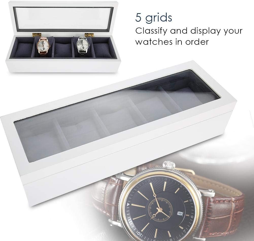 Watch Box Display Case for Men, 5 Slot Glass Storage Box Organizer Watch Jewelry Display Box(White) - Image 4