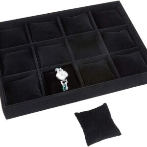 PH PandaHall Watch Tray 12 Grids Jewelry Tray Organizer Velvet Watch Show Tray Stackable Watch Organizer Jewelry Bracelet Show Box Display Holder with Adjustable Pillow for Bracelet Bangle Watch