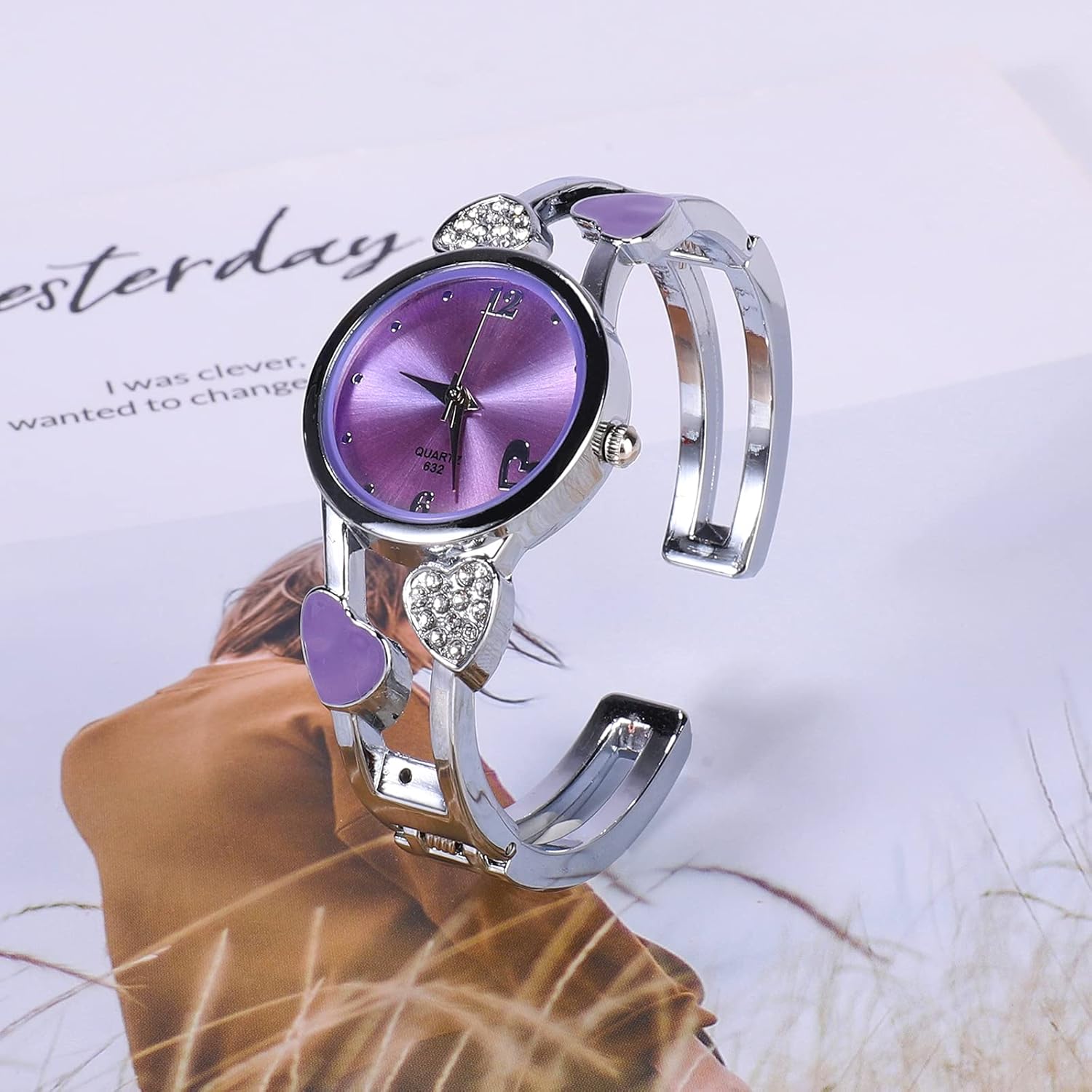 Women Bangle Watch Bracelet Quartz with Rhinestone Round Dial Stainless Steel Band Wrist Ladies Watches with Womens Watch Box - Image 3