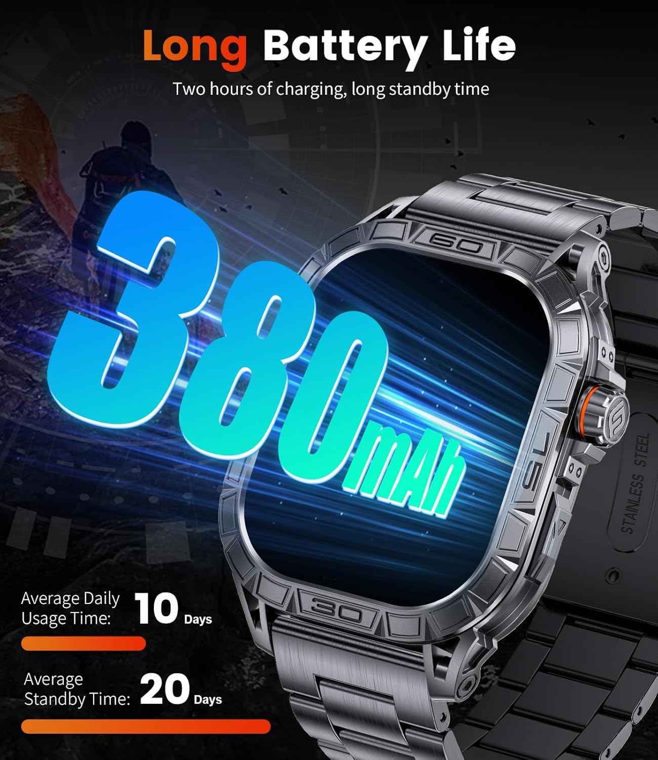 Military Smart Watches for Men Make/Answer Call, 1.96'' AMOLED Display Voice Assistant, Health Tracking, Military Outdoor Tactical Smartwatch with100+ Sport Modes, 5ATM Waterproof Rugged iOS Android - Image 7