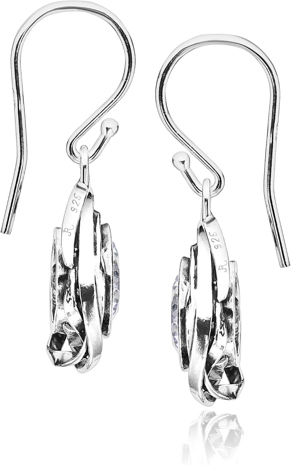 JEAN RACHEL JEWELRY 925 Sterling Silver Dangle Earrings for Women - Wire Wrap with Bezel Set Cubic Zirconia Vintage Design - Hypoallergenic, Lead & Nickel Free - Artisan Handcrafted Statement Earrings - Image 3