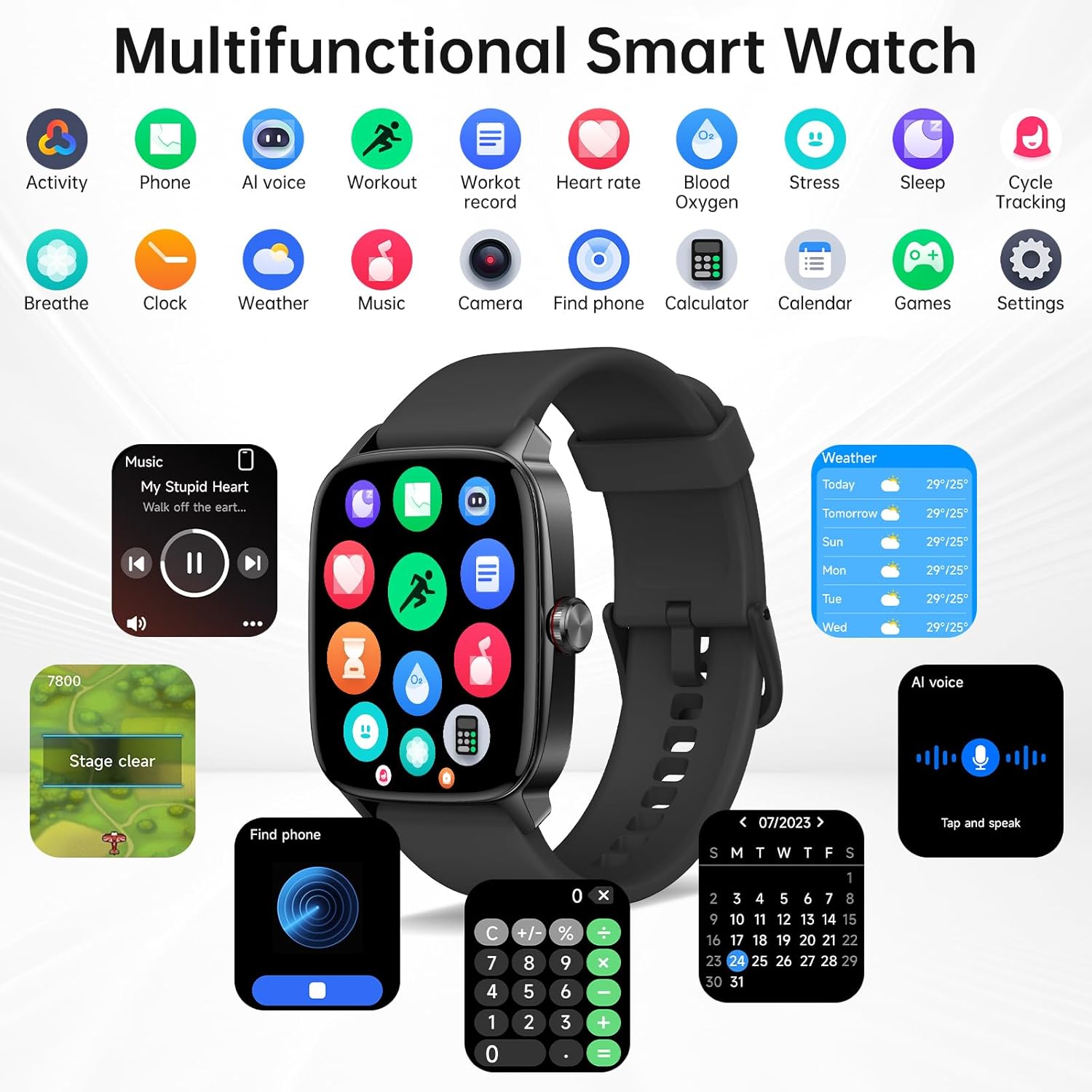 Smart Watch for Men Women, Bluetooth Call Smartwatch with AI Voice, 1.85" HD DIY Dial Fitness Watch, Heart Rate/SpO2/Steps/Sleep Monitor, 100+ Sports Modes, IP68 Waterproof Watch for Android iOS - Image 7