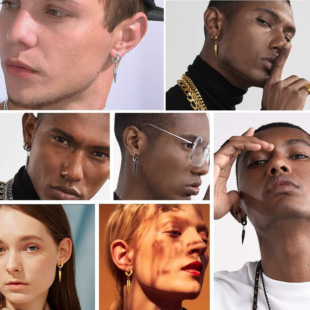 PROSTEEL Chunky Hoop Earrings for Men, Skull/Infinity/Spike/Cuban Links, Statement Earrings, Mens Punk Jewelry, Black/Gold Plated 316L Stainless Steel, Hypoallergenic for Sensitive Ears - Image 2