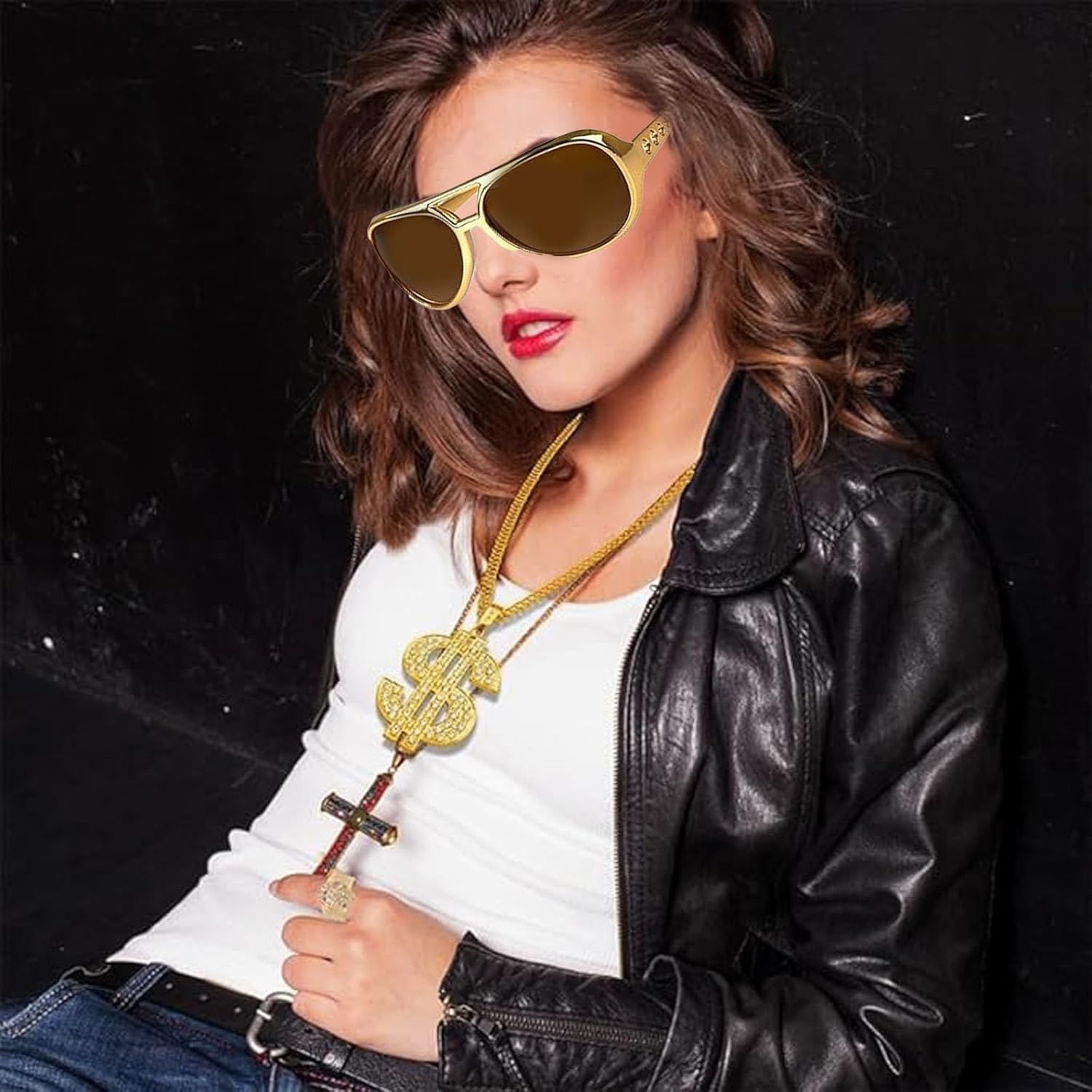 Gold Chains for Men,Vintage Inspired Hip Hop Costume Kit with Mens Gold Chain,Gold Ring,Bracelet and Glasses,Perfect for Parties & Carnivals - Image 6