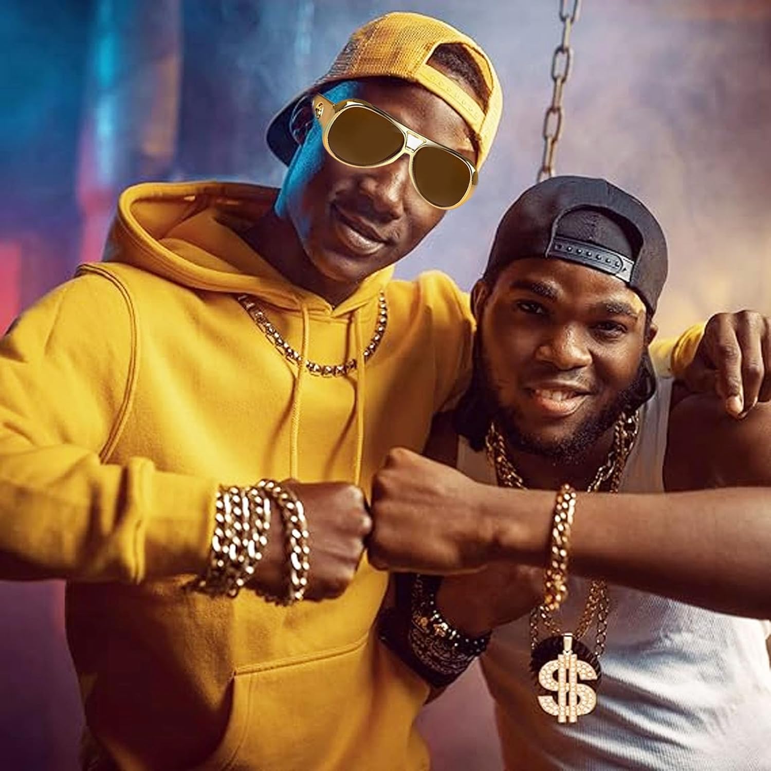 Gold Chains for Men,Vintage Inspired Hip Hop Costume Kit with Mens Gold Chain,Gold Ring,Bracelet and Glasses,Perfect for Parties & Carnivals - Image 5