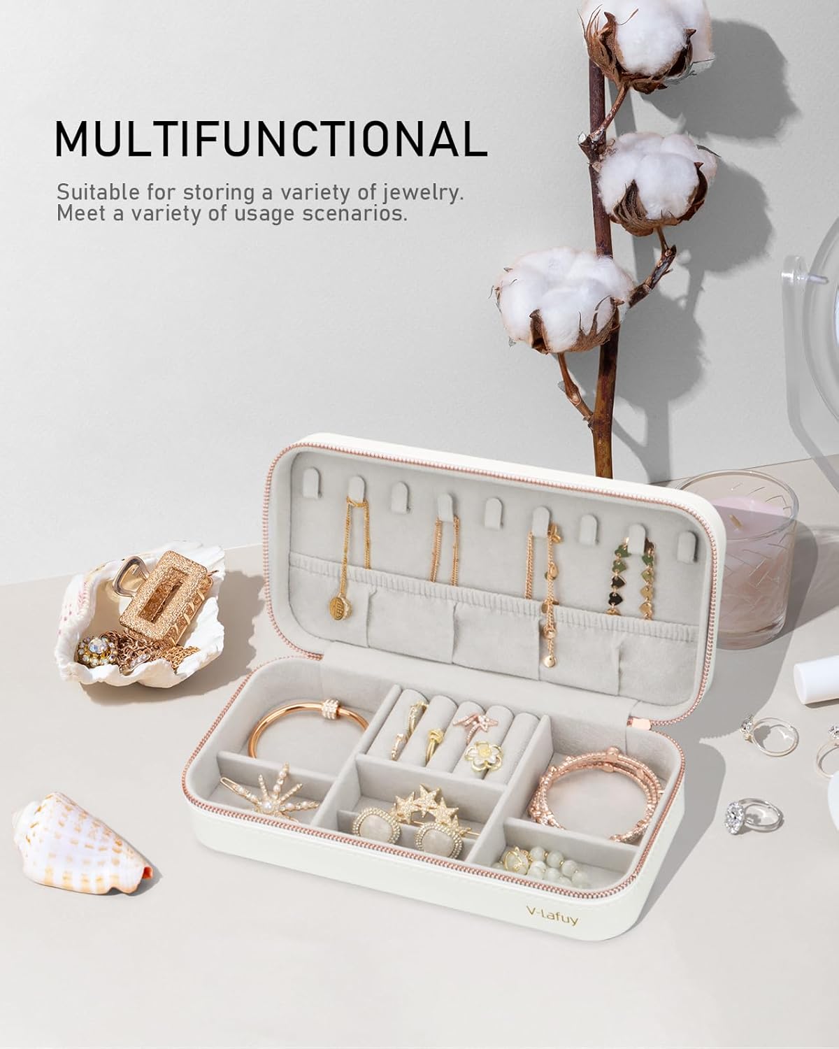 Jewelry Box Small Jewelry Boxes, PU Leather Portable Travel Jewelry Case, Large Capacity for Rings Earrings Necklaces Bracelets Watch, White C - Image 7