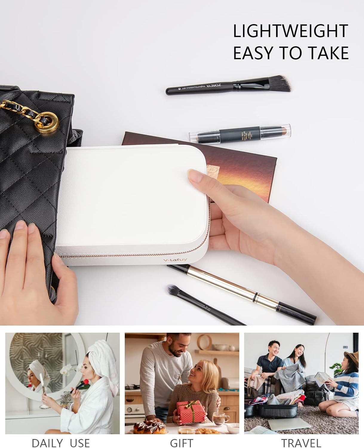 Jewelry Box Small Jewelry Boxes, PU Leather Portable Travel Jewelry Case, Large Capacity for Rings Earrings Necklaces Bracelets Watch, White C - Image 6