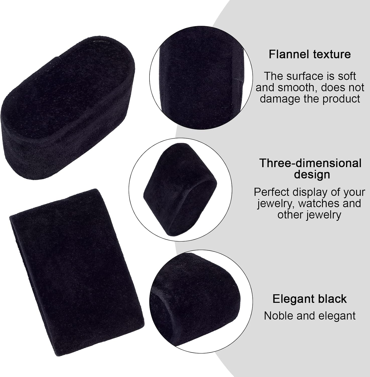 PH PandHall 12pcs Velvet Watch Bracelet Pillows Black Bangle Pillows Jewelry Display Racks for Small Business Sales Home Bracelet Watch Display Storage, 2.8x1.7x1.3 Inch - Image 5