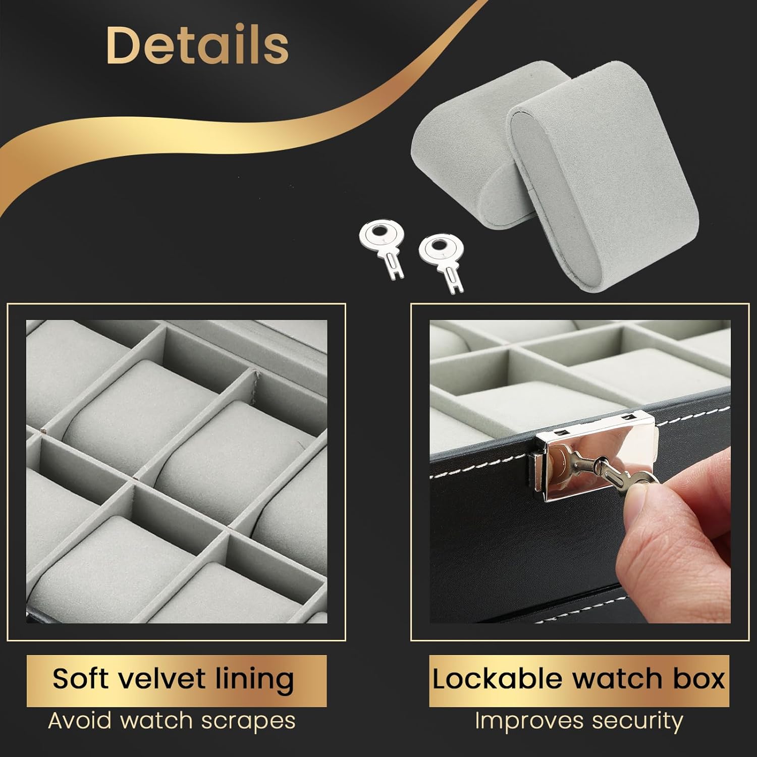12 Slot PU Leather Lockable Watch Storage Boxes | 2-Tier Organizer Watch Showcase,Men & Women Jewelry Display Drawer Case Display Organizer Earrings Storage Organizer - Image 5