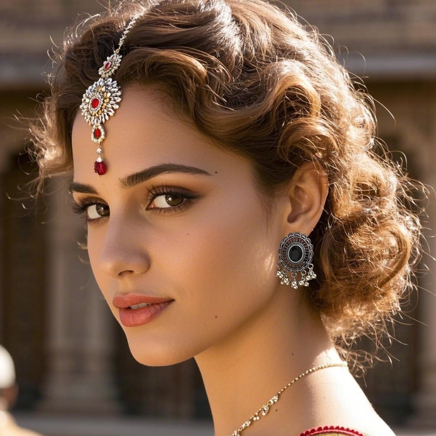 Indian Jewelry Set for Women Necklace and Earrings Traditional Dangling Jhumkas Ethnic Gift - Image 4