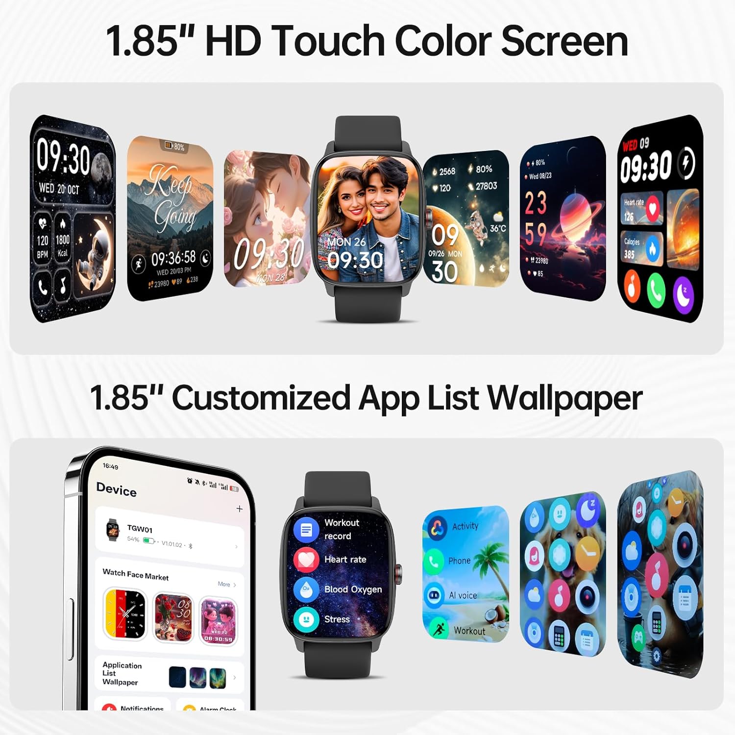 Smart Watch for Men Women, Bluetooth Call Smartwatch with AI Voice, 1.85" HD DIY Dial Fitness Watch, Heart Rate/SpO2/Steps/Sleep Monitor, 100+ Sports Modes, IP68 Waterproof Watch for Android iOS - Image 4