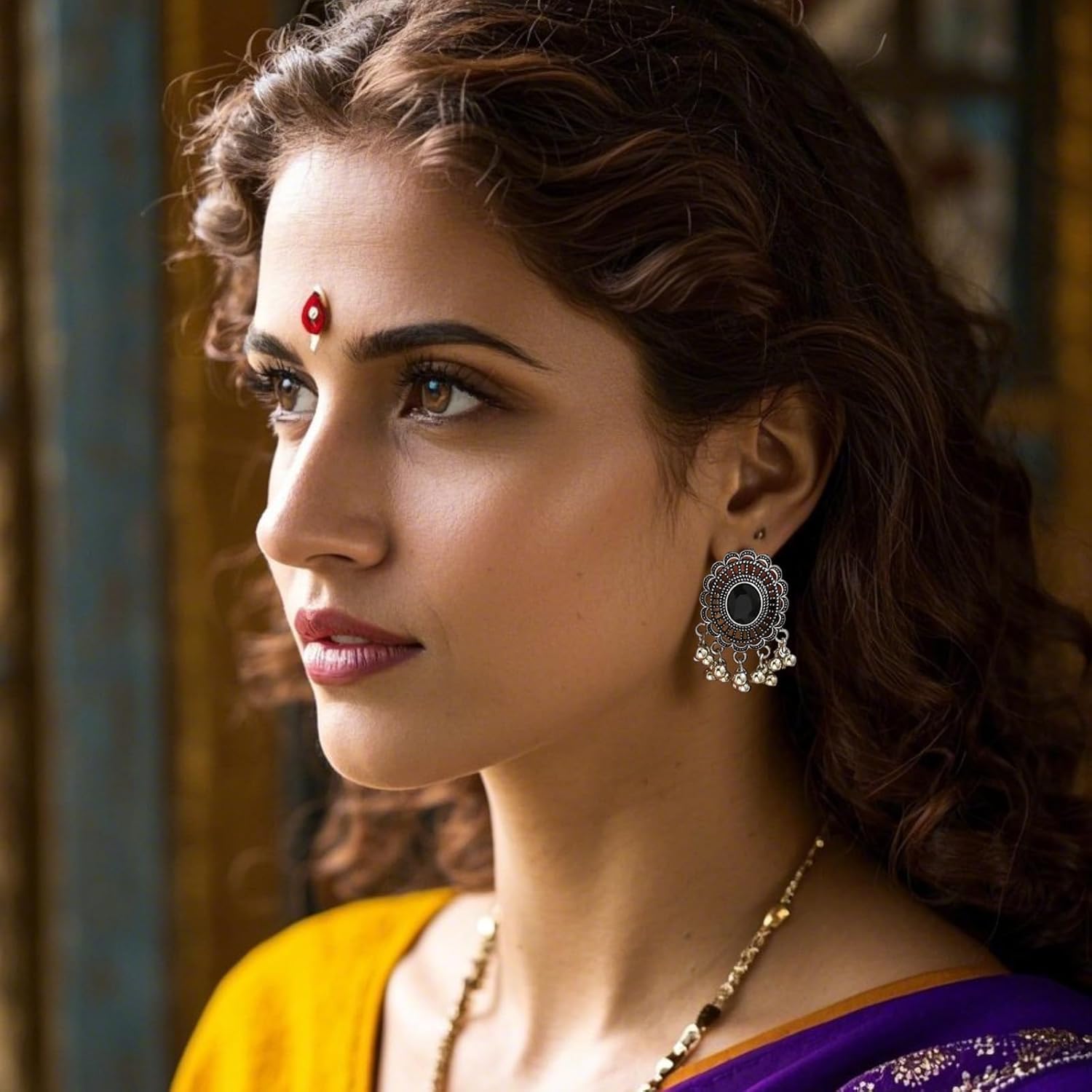 Indian Jewelry Set for Women Necklace and Earrings Traditional Dangling Jhumkas Ethnic Gift - Image 2