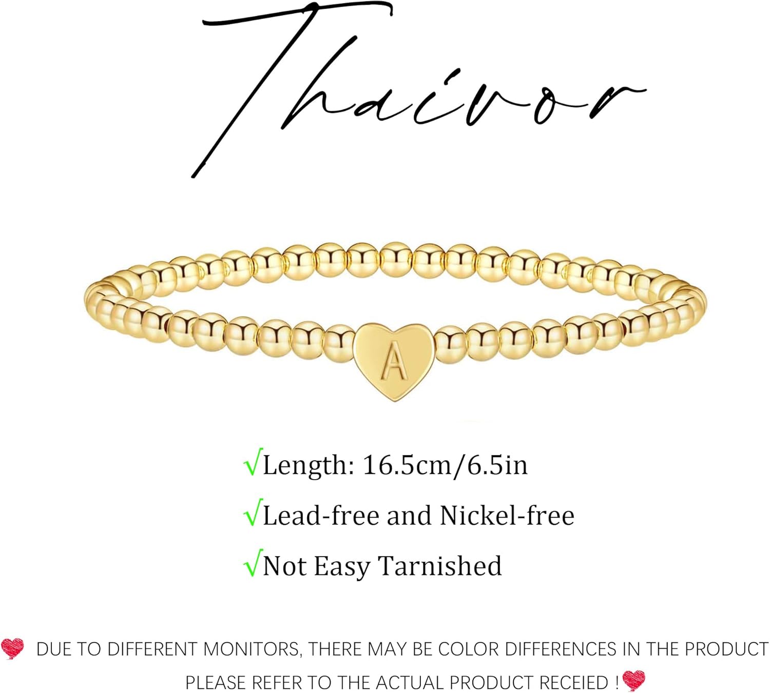 Beaded Bracelets for Women Dainty Heart Initial Bracelet Letter A-Z Charm Bracelet for Women Stretch Bead Ball Bracelet Trendy Jewelry Gifts - Image 4