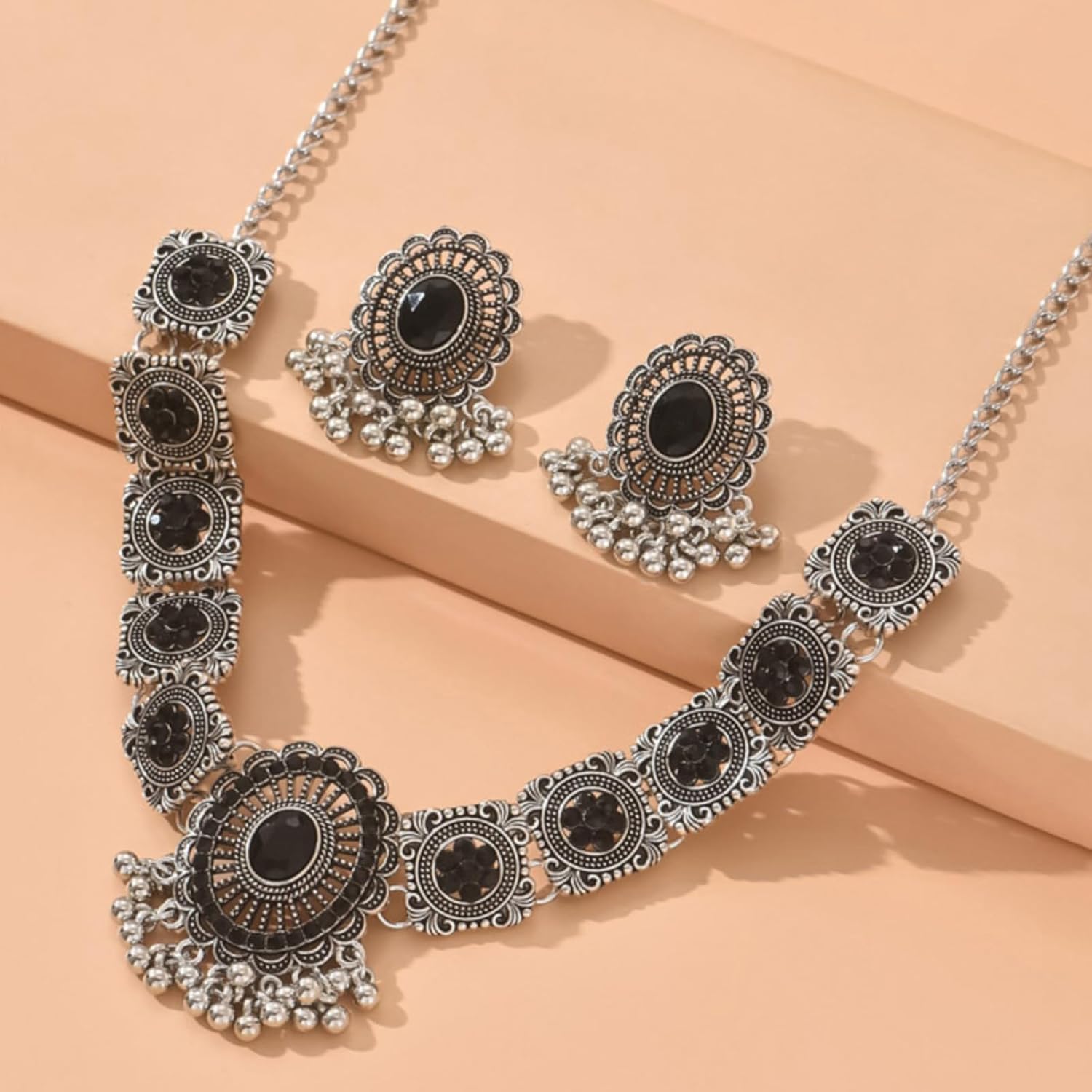 Indian Jewelry Set for Women Necklace and Earrings Traditional Dangling Jhumkas Ethnic Gift - Image 5