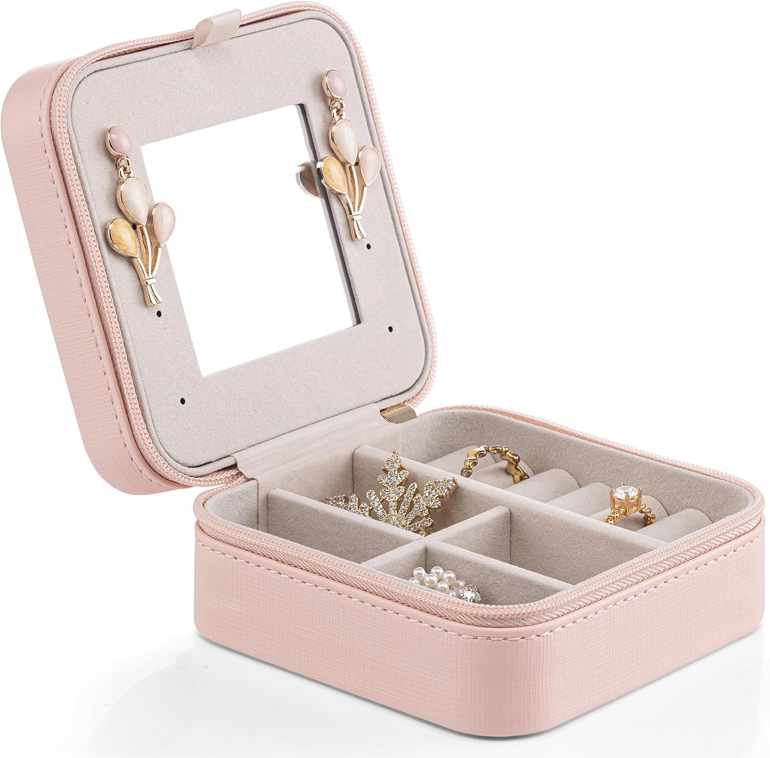 Vlando Small Travel Jewelry Box Organizer - Display Case for Girls Women Gift Rings Earrings Necklaces Storage with Mirror, Pink - Image 10
