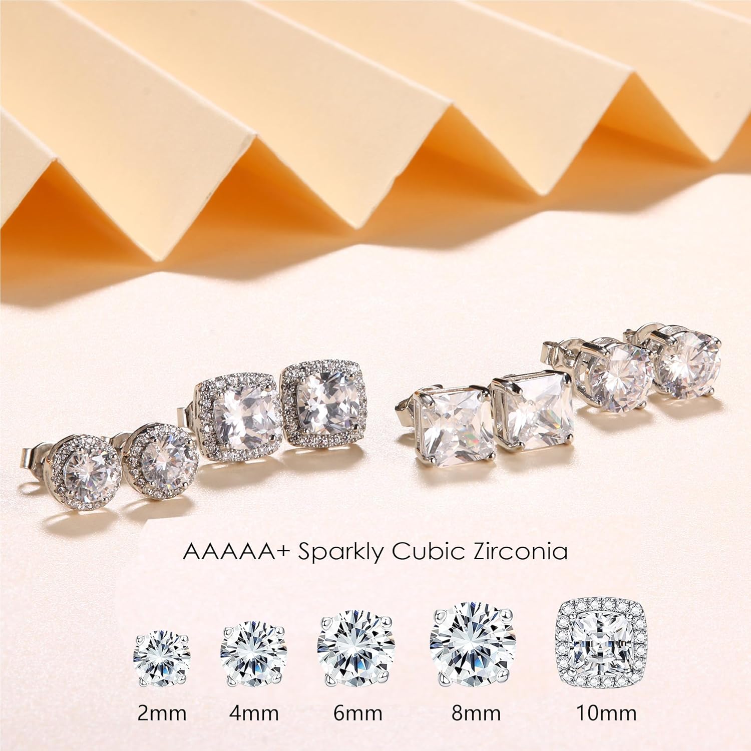 HAIAISO Cubic Zirconia Stud Earrings | 18K White Gold Plated Hypoallergenic Sterling Silver Post Earrings | Brilliant Large CZ Halo Stud Earrings for Women Men - Image 5