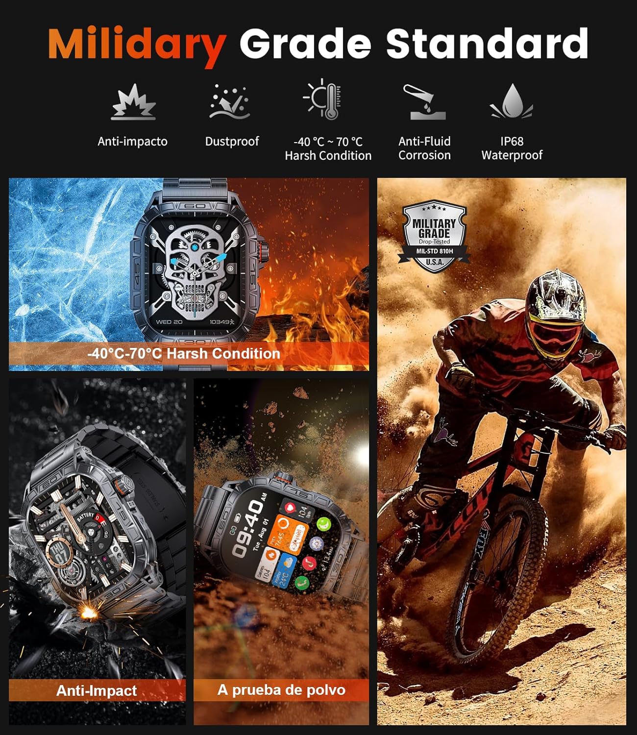 Military Smart Watches for Men Make/Answer Call, 1.96'' AMOLED Display Voice Assistant, Health Tracking, Military Outdoor Tactical Smartwatch with100+ Sport Modes, 5ATM Waterproof Rugged iOS Android - Image 2