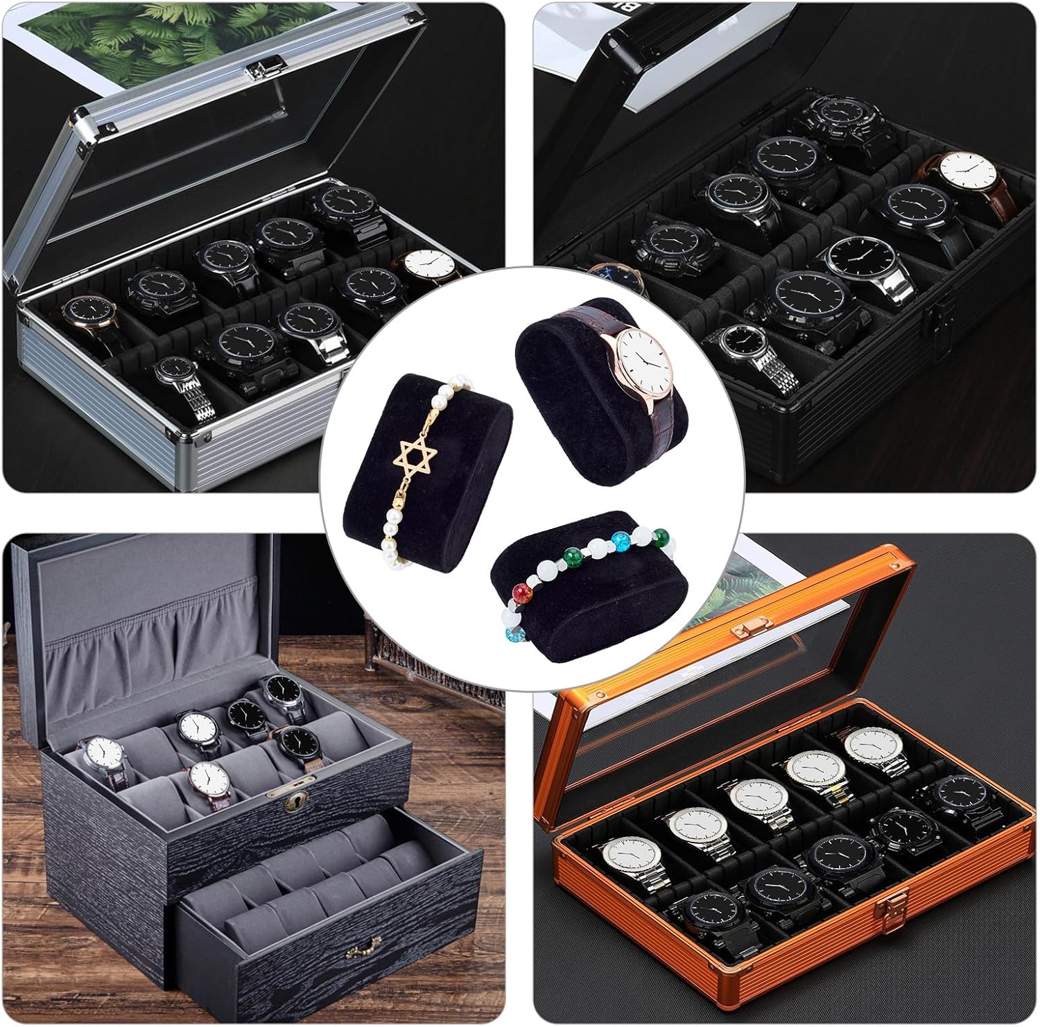PH PandHall 12pcs Velvet Watch Bracelet Pillows Black Bangle Pillows Jewelry Display Racks for Small Business Sales Home Bracelet Watch Display Storage, 2.8x1.7x1.3 Inch - Image 6