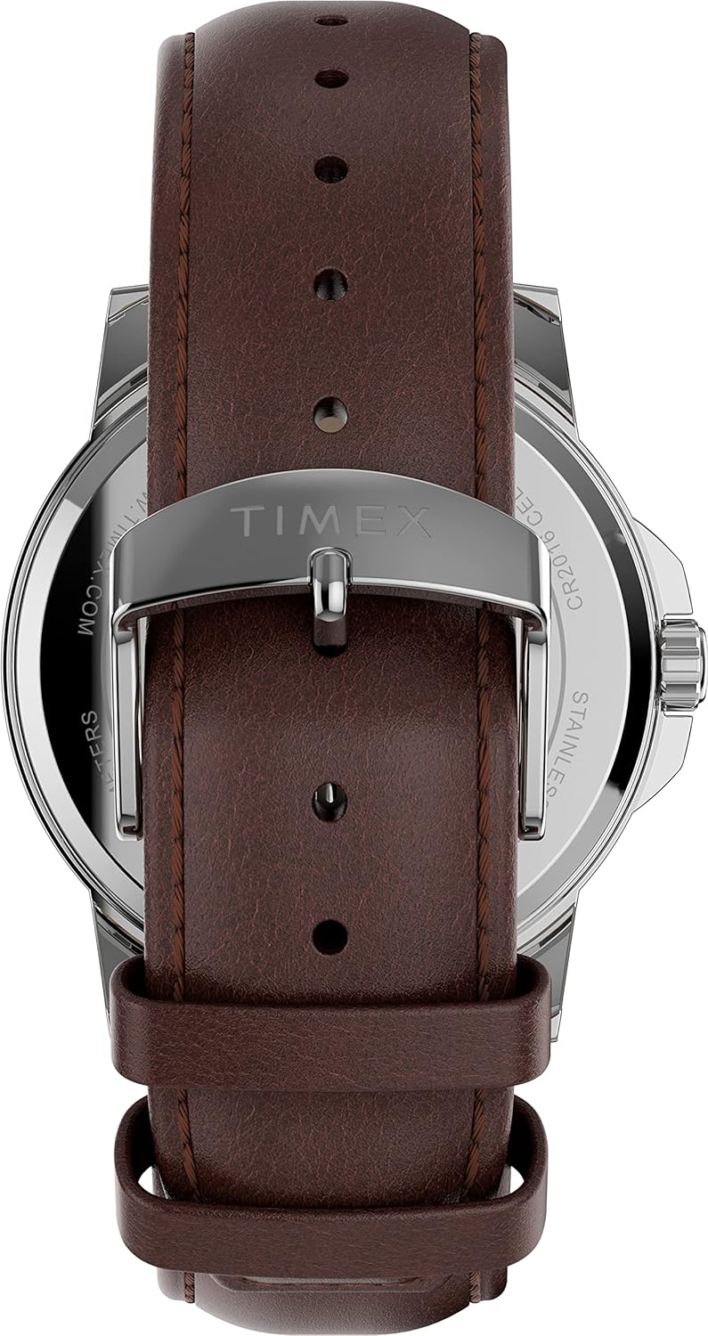 Timex Men's Dress 45mm Brown Leather Strap Watch (Model: TW2V79200GP) - Image 3
