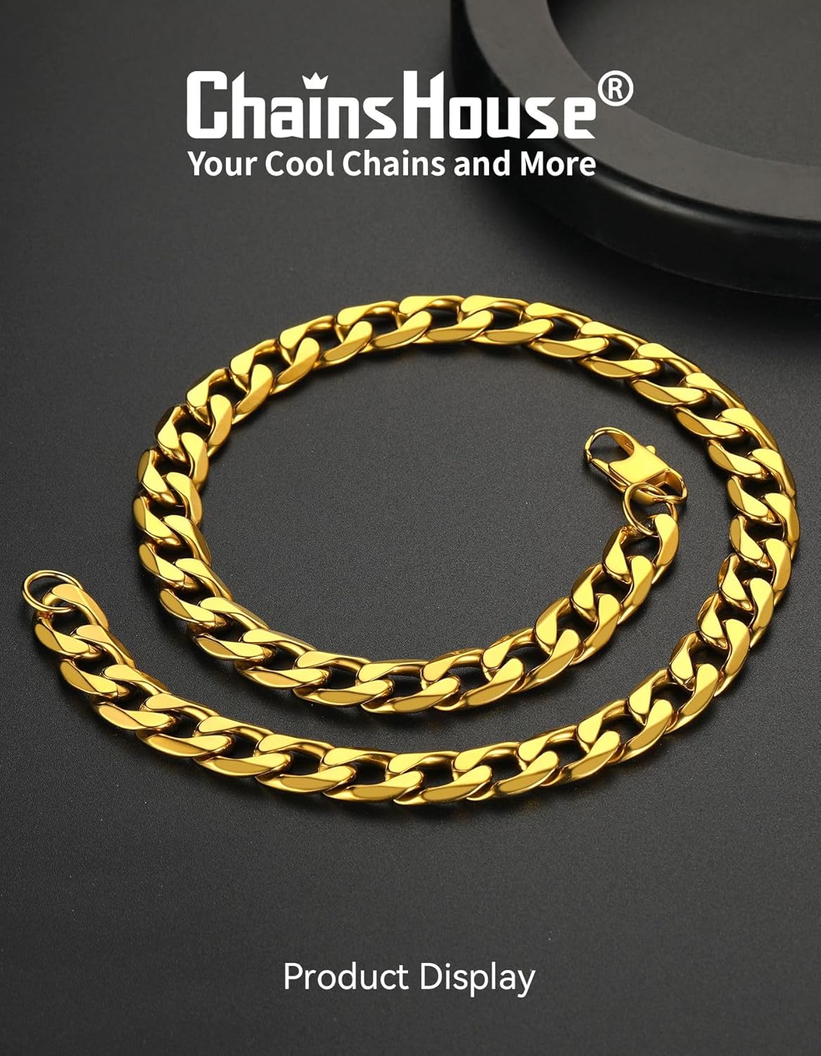 ChainsHouse Chain Cuban Necklace for Men Women, Stainless Steel/Black/14K Gold Plated Curb Link Necklace, 4mm/6mm/9mm/13mm Wide, 14"-30" Length-Send Gift Box - Image 4