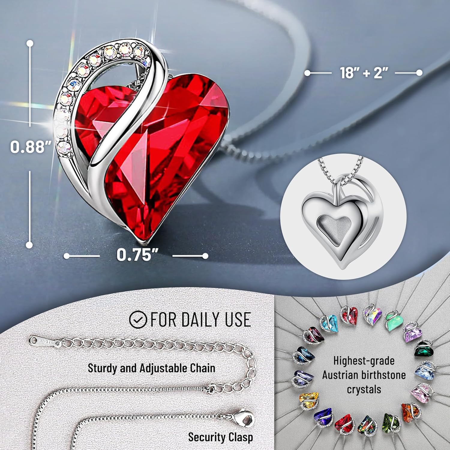Leafael Infinity Love Heart Pendant Necklace, Necklaces for Women with Birthstone Crystal, Jewelry for Women with Premium Crystals, 18+2 Inch Chain Extender - Image 3