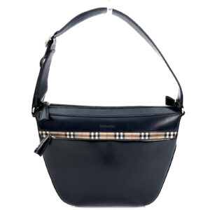 Burberry Nova Check Shoulder Bag Leather Black Authentic