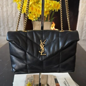 Yves Saint Laurent Leather Crossbody Bag Gold On Black