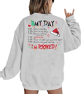VILOVE Merry Christmas Sweatshirt Women Christmas My Christmas Day I’M Booked Hoodies Xmas Long Sleeve Sweater Blouse Top