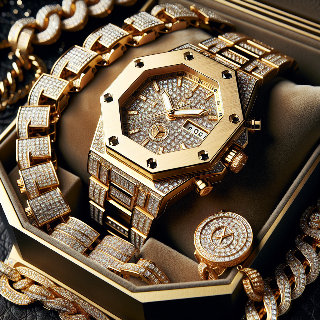 Halukakah Diamonds Gold Watch Iced Out,Men’s 18K Real Gold/Platinum White Gold Plated 40MM Width Octagonal Round Dial Quartz Wristband 8.7″ with Cuban Link Chain 8″+18″ Necklace Bracelet,Free Giftbox