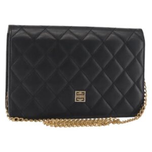 GIVENCHY Chain Shoulder Bag Leather Black Gold Auth 146686