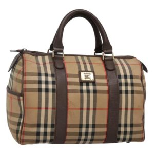 Burberrys Nova Check Boston Bag Canvas Beige Auth BA3332 Burberrys Nova Check Boston Bag Canvas Beige Auth BA3332