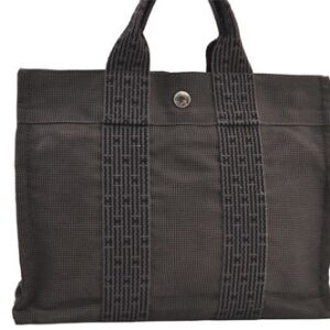 Authentic HERMES Vintage Her Line PM Hand Tote Bag Nylon Gray 7820M