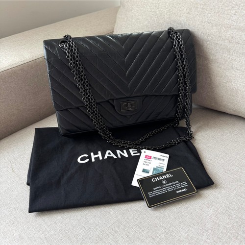 CHANEL 2.55 So Black Reissue Aged Calfskin Quilted Chevron Chain Shoulder Bag